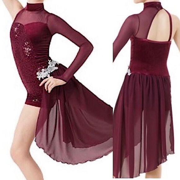 Weissman Slow me Down lyrical dance 9249 Burgundy Asymmetrical child LC